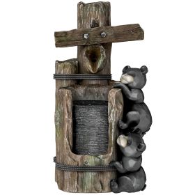 22.8" Water Fountain, 3-Tier Resin Bears on Log Outdoor Waterfall Fountain with LED Lights, Pump