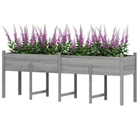 Wooden Raised Garden Bed, Large Elevated Planter Box with Legs, Bed Liner and Drain Holes, 7.4' x 1.8' x 2.6', Gray
