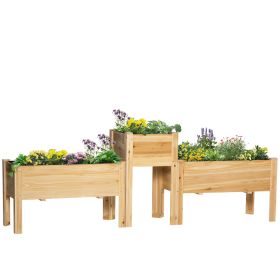 Raised Garden Bed Set of 3, Wooden Elevated Planter Box with Legs and Bed Liner, for Backyard and Patio to Grow Vegetables, Herbs, and Flowers,