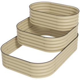 3-Tier Raised Garden Bed Set w/ Safety Edging, Open Bottom for Vegetables, Herbs, Flowers, 62.25" x 43" x 32.25", Cream