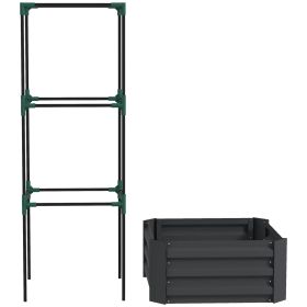 Galvanized Planter Box, 24" x 24" x 55" Raised Garden Bed with Tomato Cage for Climbing Vines, Dark Gray