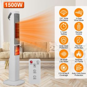 Fast Heating Oscillating Space Heater - 120° Wide Angle 30% Faster Warmth, 3D Flame, 5 Timer & Remote Control, Safe Quiet Heater For Bedroom Offi