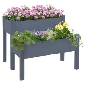 34"x34"x28" Raised Garden Bed 2-Tier Wooden Planter Box for Backyard, Patio to Grow Vegetables, Herbs and Flowers, Gray