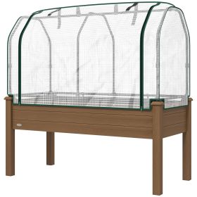 Raised Garden Bed with PE Greenhouse Cover Outdoor Planter Box for Herbs and Vegetables, 48 x 22 x 46 inch, Brown