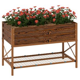 Galvanized Raised Garden Bed, Metal Planter Box with Legs, Storage Shelf and Bed Liner, Dark Brown