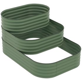 3-Tier Raised Garden Bed Set w/ Safety Edging, Open Bottom for Vegetables, Herbs, Flowers, 62.25" x 43" x 32.25", Green