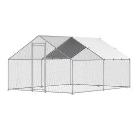 Metal Chicken Coop 9.8x13.1x6.5 ft Walk-in Chicken Run with Cover Spire Roof