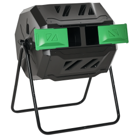 Tumbling Compost Bin Outdoor 360° Dual Chamber Rotating Composter 43 Gallon, Green