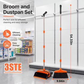 Broom And Dustpan Set, 54.33 Inches Long Handle, Upright Dustpan With Lightweight Stainless Steel Rod, Upright Dustpan, Suitable For Various Scen (Option: Orange and black)