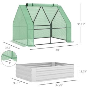 4 X 3 X 3ft Raised Garden Bed With Mini Greenhouse, Galvanized Raised Garden Bed With Cover For Herbs And Vegetables, Small Greenhouse For Patio (Option: Green Gray)