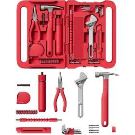 40 Piece Tool Kit, Household Tool Set W Smart Electric Screwdriver LED, 3 Torque 14 Tools & 26 Accessories Pro Grade Compact (Option: Red)