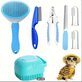7-piece Set -blue)Grooming Tool Set For Cats & Dogs, Pet Bath Towel, Including Self-Cleaning Slicker Brush,Steel Comb, Nail Clippers & File, (Option: Default)