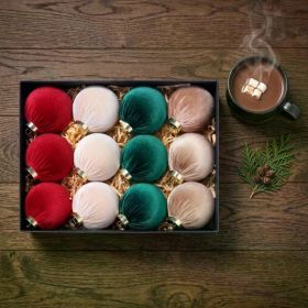 12Pcs Velvet Christmas Baubles Set, 80mm (3.15inch) Fabric Wrapped Xmas Balls, Red Green Cream Coffee Hanging Ornaments for Christmas Tree Holida (Option: as show)