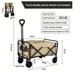 Multifunctional Folding Handcart, Portable And Foldable Outdoor Camping Vehicle, Suitable For Various Scenarios Such As Picnics, Beach Outings, S (Option: beige)