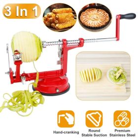 3 in 1 Apple Peeler Slicer Corer with Stainless Steel Blade, Zinc Alloy Hand Crank Fruit Peeler Machine, Strong Suction Base Easy Clean Peeling T (Option: Red)