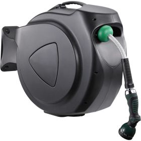 Auto Rewind Retractable Hose Reel, Wall Mounted With 180degree   Swivel, Multi-Function Spray Nozzle For Outdoor Watering (Option: 130FT)