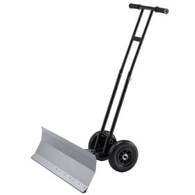 Adjustable Wheeled Snow Pusher, Q235 Carbon Steel Snow Removal Tool For Yard & Driveway (Option: Silver 36IN)