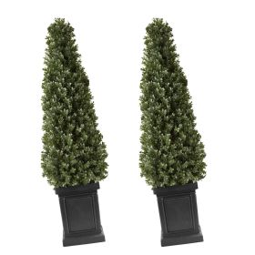 Artificial Boxwood Topiary 3.3 Ft Set Of 2 With Sturdy Pot Greenery, Premium PE Fake Trees, Year-Round Indoor & Outdoor Faux Green Plant For Fron (Option: Default)