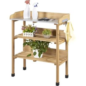 Outdoor Potting Bench Table With Storage Shelf,Natural Wood (Option: 08665672)