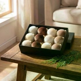 12Pcs Velvet Christmas Balls Ornaments Set, 80mm(3.15inch) Fabric Wrapped Xmas Baubles, Neutral Coffee Cream White Hanging Decorations for Christ (Option: as show)