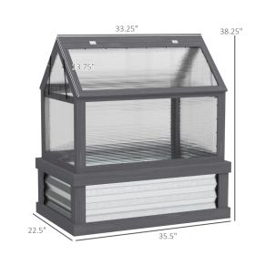 Outsunny Raised Garden Flower Bed Kit With Greenhouse, Wooden Cold Frame Planter (Option: Gray Silver)