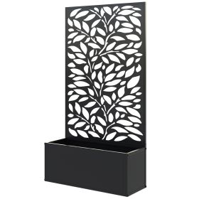 Metal Garden Bed with Trellis for Climbing Plants, Freestanding or Wall Mounted Flower Bed for Garden, Patio, Balcony (Option: Black-960x680x65 mm)