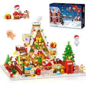 1642-Piece Mini Gingerbread House Advent Calendar, 3.6mm Building Block Christmas Countdown Set with Warm LED Lights, 24-Day Holiday Village Gift (Option: as show)
