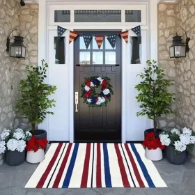 "American Flag Doormat - Patriotic USA Flag Welcome Mat, Non-Slip Indoor/Outdoor Front Door Rug, Veterans Day Gift, Porch Home Decor - Red White (Option: 24x16)