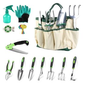 Aluminum Alloy Gardening Hand Tools 13-Piece Set, Multi-Function Garden Kit with Oxford Carry Bag, Plant Tags, Pruning Shears for Planting, Weedi (Option: AS  pic)