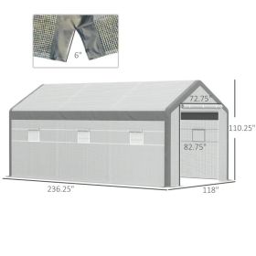 Walk-in Greenhouse, Outdoor Garden Warm Hot House With 6 Roll-up Windows, 2 Zippered Doors And Weather Cover, White (Option: white)