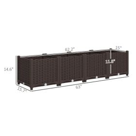 Plastic Raised Garden Bed, 5 x 1 x 1 ft Outdoor Flower Box with Drainage Holes for Vegetables, Herbs, Brown (Option: brown)
