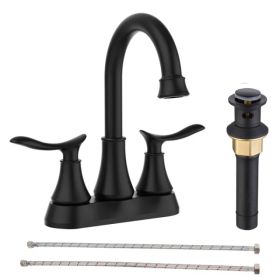 Bathroom Faucet Matt Black with Pop-up Drain & Supply Hoses 2-Handle 360 Degree High Arc Swivel Spout Centerset 6 Inch Vanity Sink Faucet (Option: As picture)