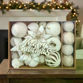 38Pcs Velvet Christmas Tree Ornaments Set, Flocked Plush Christmas Balls, Poinsettia Flower, Star, Bow, Merry Christmas Wooden Sign, Xmas Hanging (Option: as show)