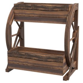 Wooden Wagon Planter Box, 2-Tier Raised Garden Bed, for Vegetables Flowers Herbs, 22" x 13" x 22" (Option: Carbonized-630x140x345 mm)