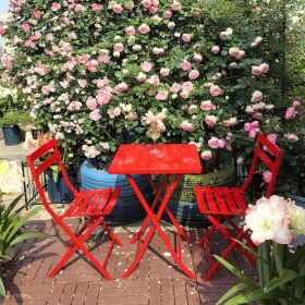 3 Piece Patio Bistro Set of Foldable Square Table and Chairs (Color: Red)