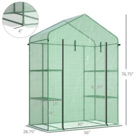 Walk-in Greenhouse, Garden Hot House With 3 Tier Shleves, Roll-Up Door And PE Cover, Green (Option: Green)