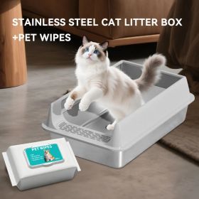Thickened stainless steel open cat litter box, anti sticking and odorless, comes with a front sand blocking pedal, and comes with special cleanin (Option: GreyL20)
